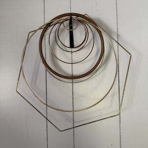 Set Of 9 Various Vintage Macrame Brass Rings One Wood One Hexagon.